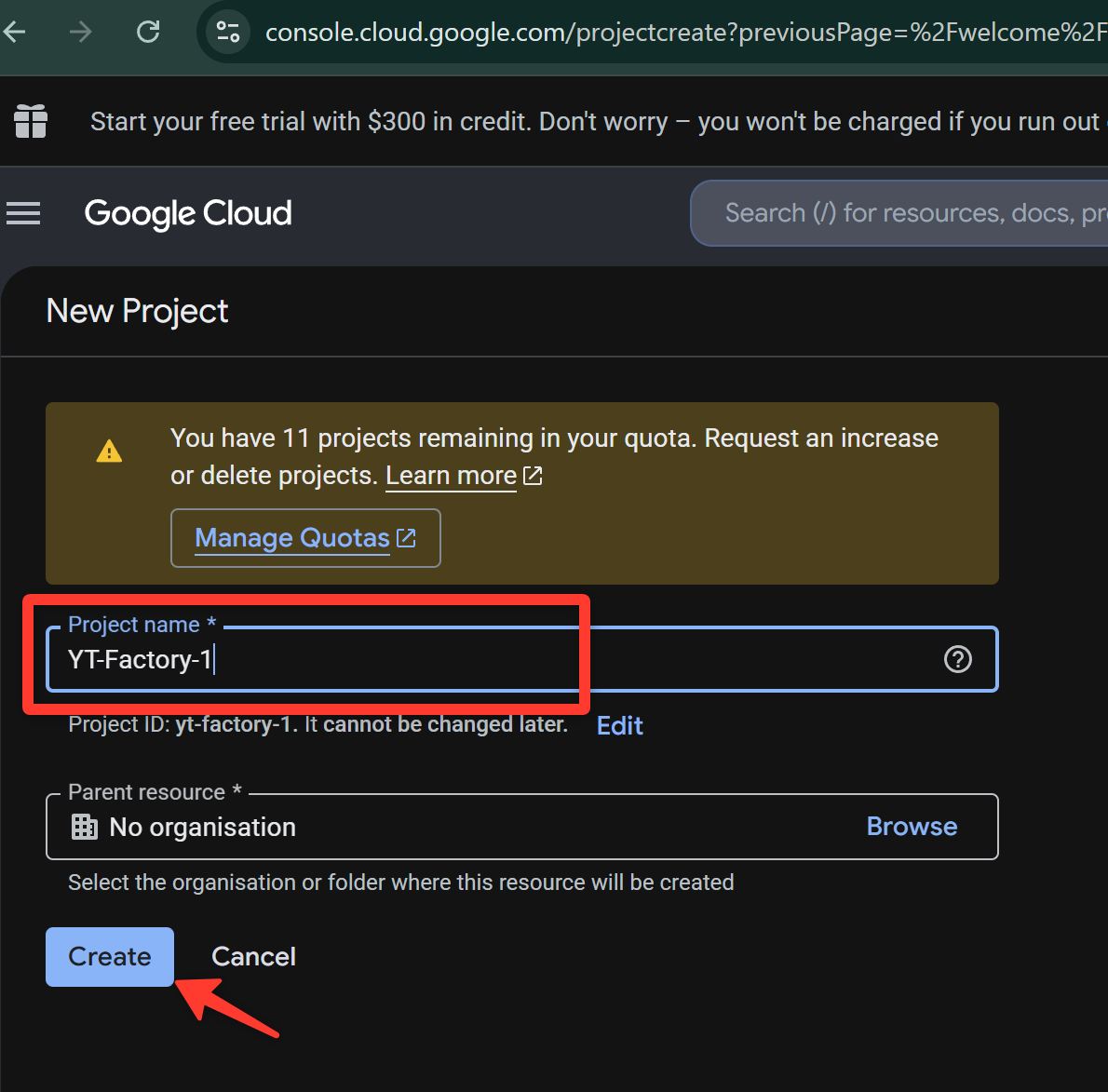 Создание Google Cloud project